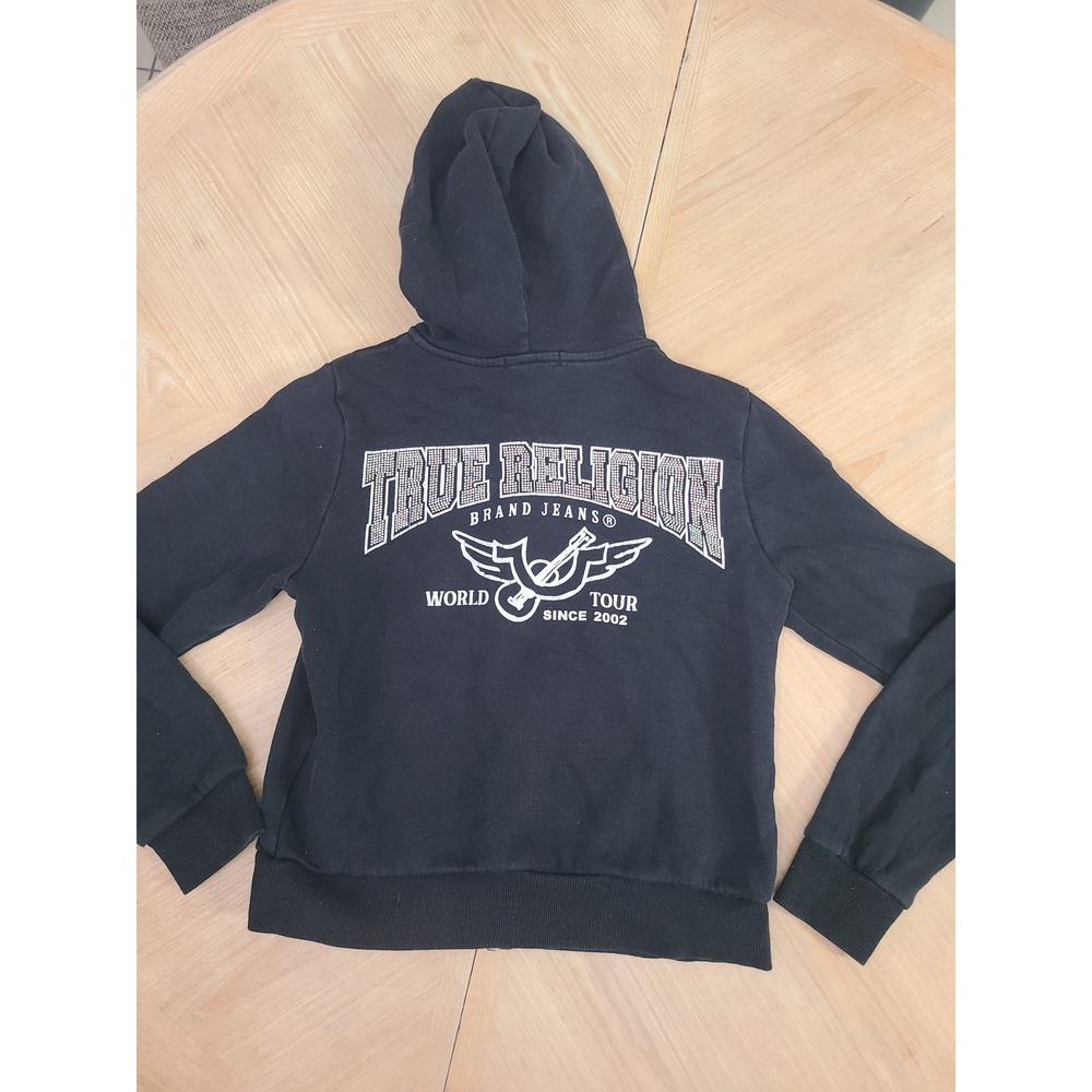 True Religion Zip Hoodie Women Small Black Good Rhinestone World Tour Y2K Bling